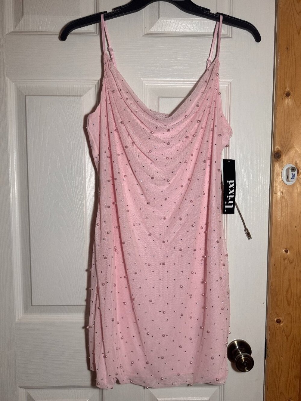 Trixxi Pink Pearl Rhinestone Slip Dress NWT XXL Fits Women L/XL Stretch